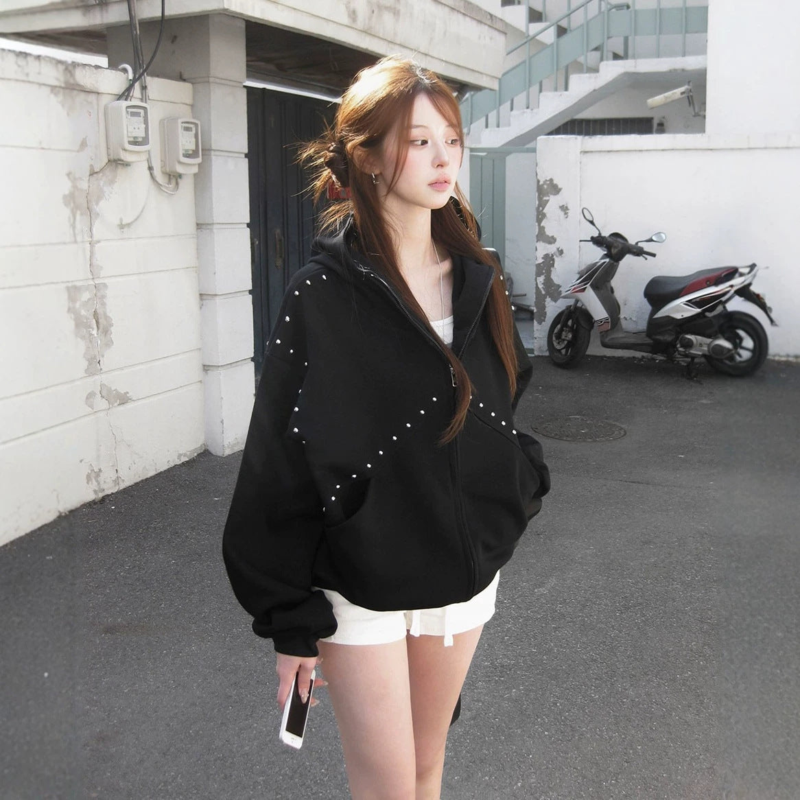 スタッズフーデッド ジップスウェット COLOR:BLACK