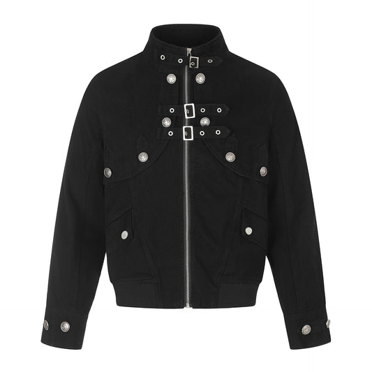 ダブルベルト メタルバックルクロップドジャケット COLOR:BLACK