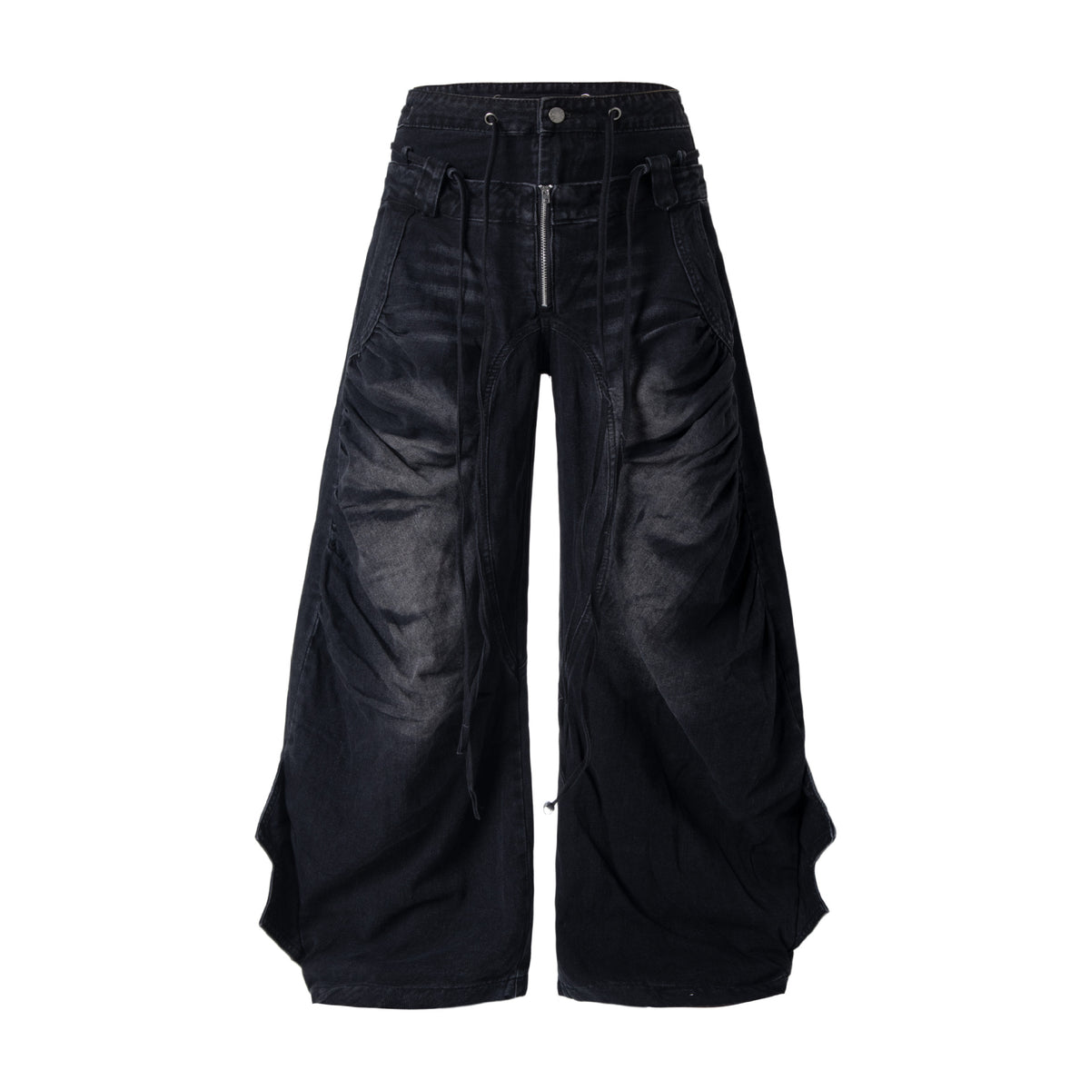 アシンメトリーレイヤード ワイドデニムパンツ COLOR:BLACK