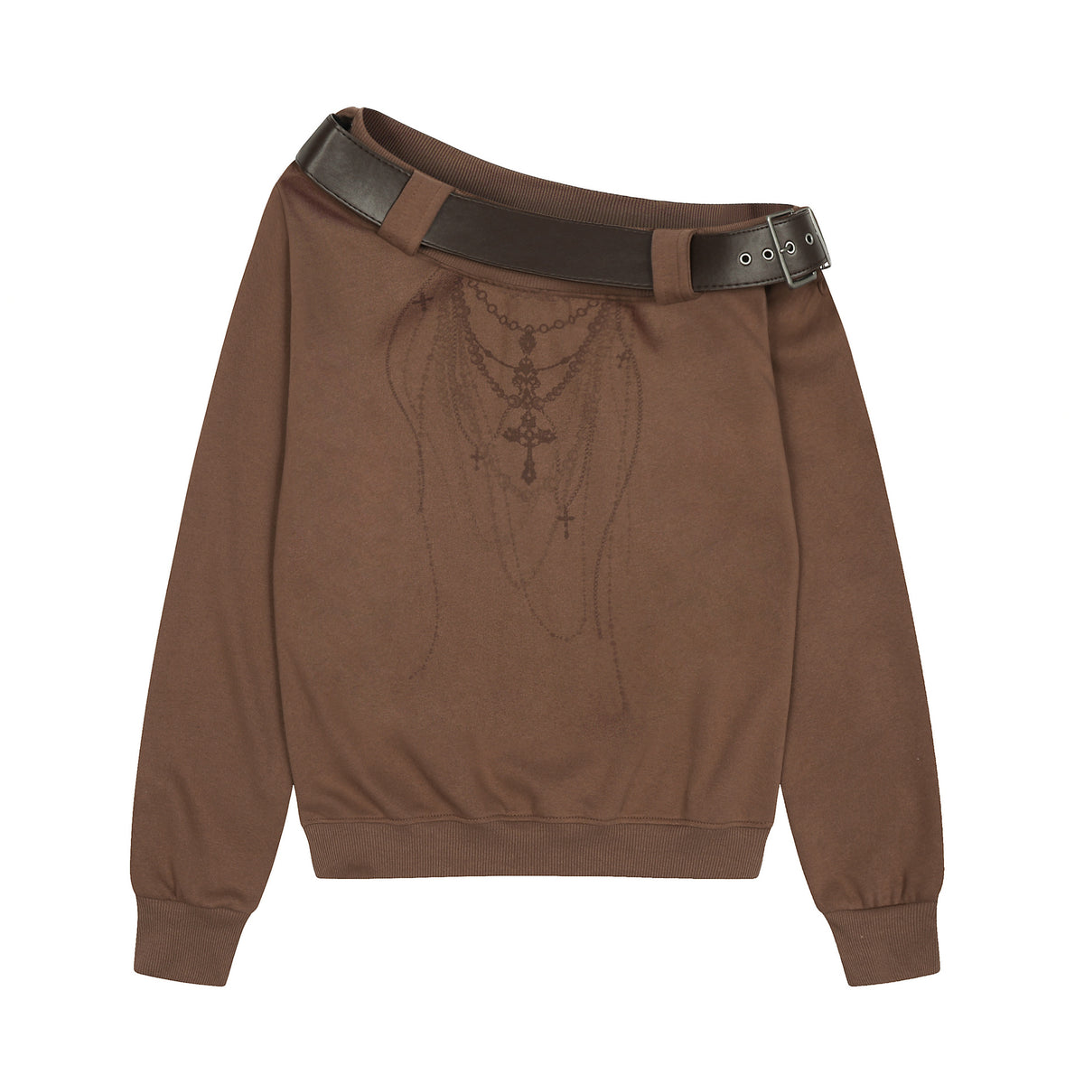 ベルトネック クロスプリントオフショルスウェット COLOR:BROWN