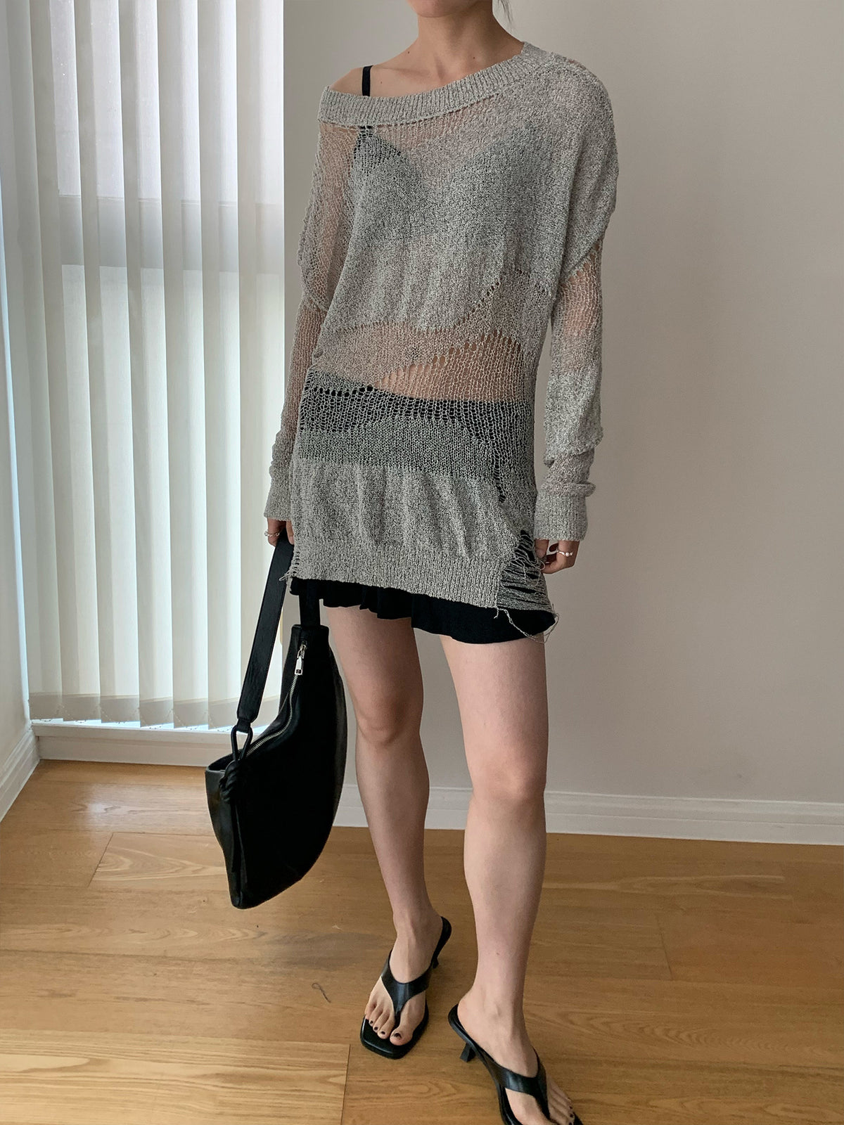 カットアウト オーバーサイズニットプルオーバー COLOR:GREY