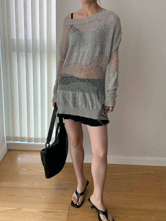 カットアウト オーバーサイズニットプルオーバー COLOR:GREY