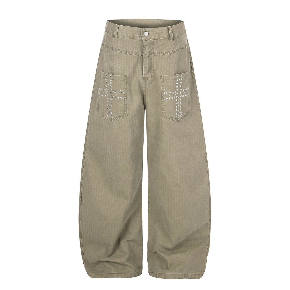 ラインストーンクロス ワイドカーブパンツ COLOR:KHAKI