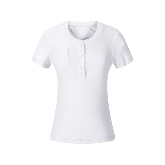 ミニポケット ヘンリーネックショートスリーブトップス COLOR:WHITE