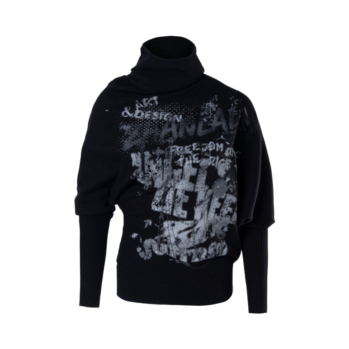グラフィック ハイネックオーバーサイズニットトップス COLOR:BLACK