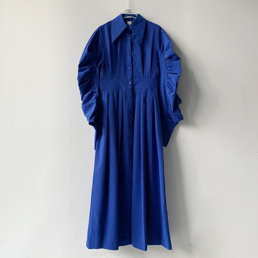 ベルテッド ピンタックシャツワンピース COLOR:BLUE
