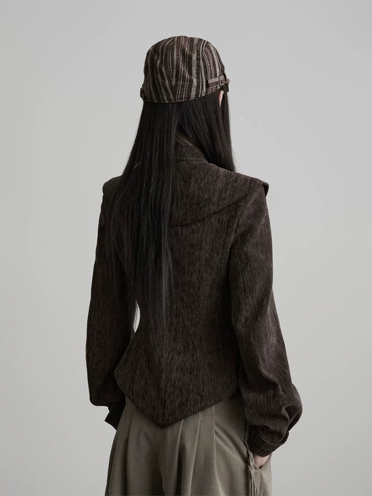 ロープ刺繍 カーブヘムショートジャケット BROWN 2