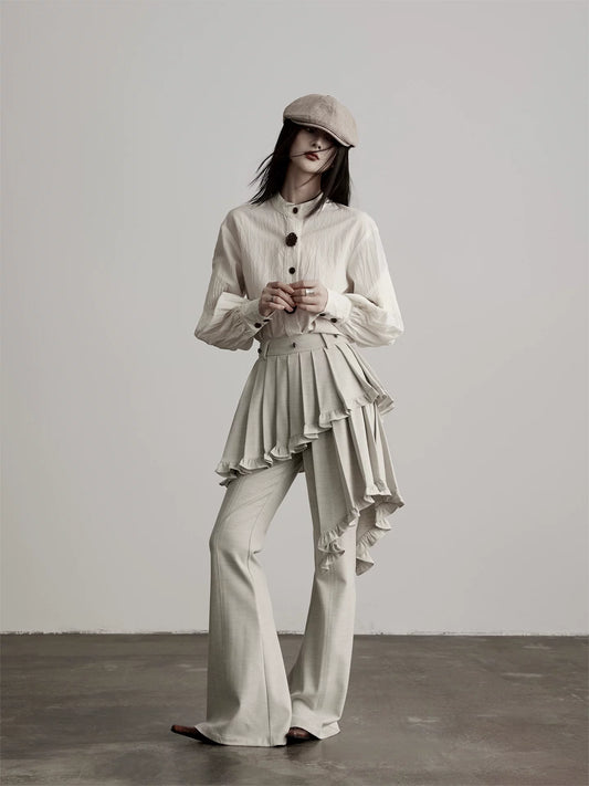 アシンメトリーレース レイヤードフレアパンツ IVORY 2