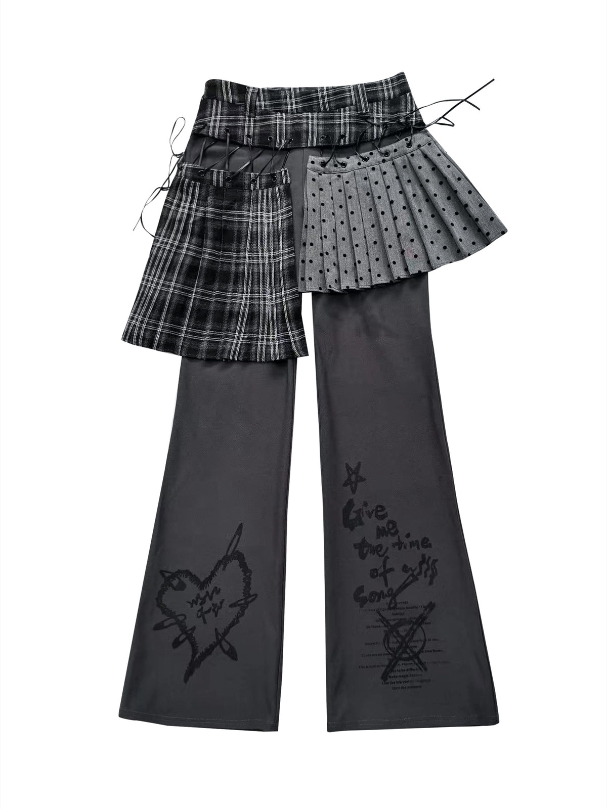チェック×ドット レイヤードキュロットパンツ DARK GREY 4