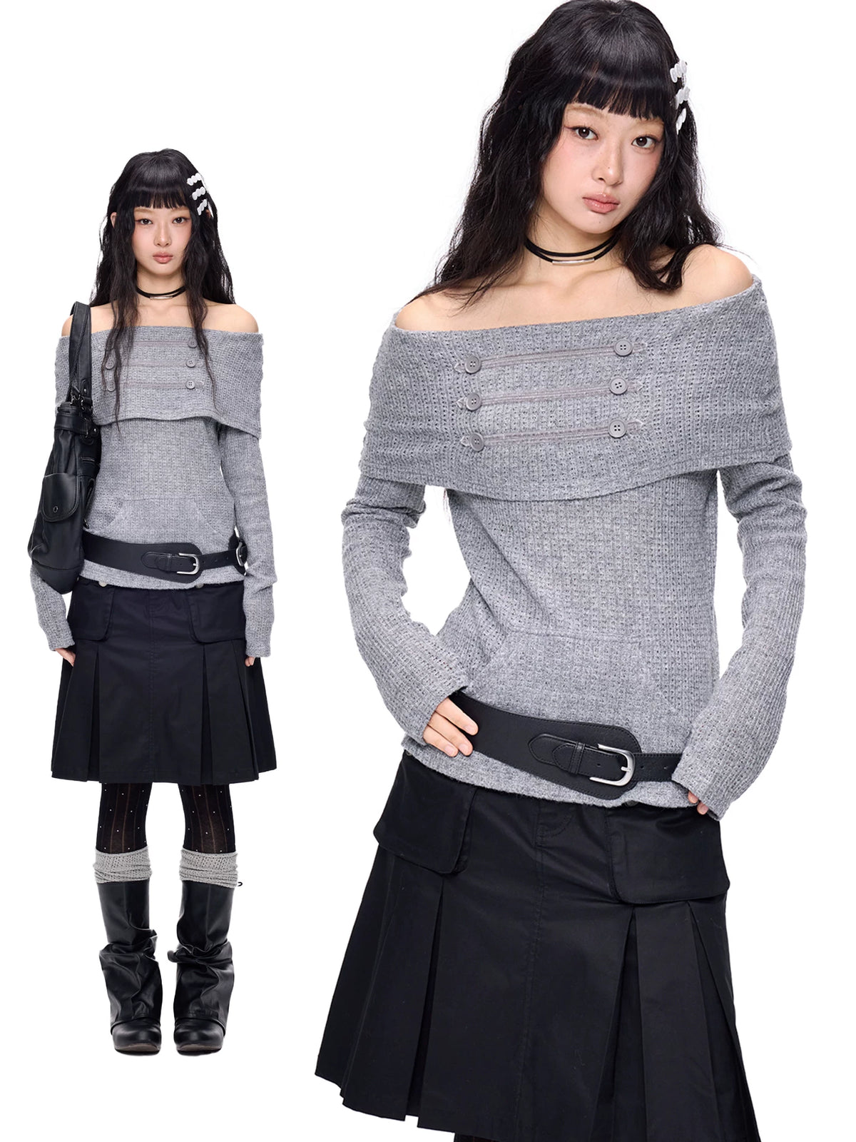 ナポレオンボタン ワンショルダーニット product image 2
