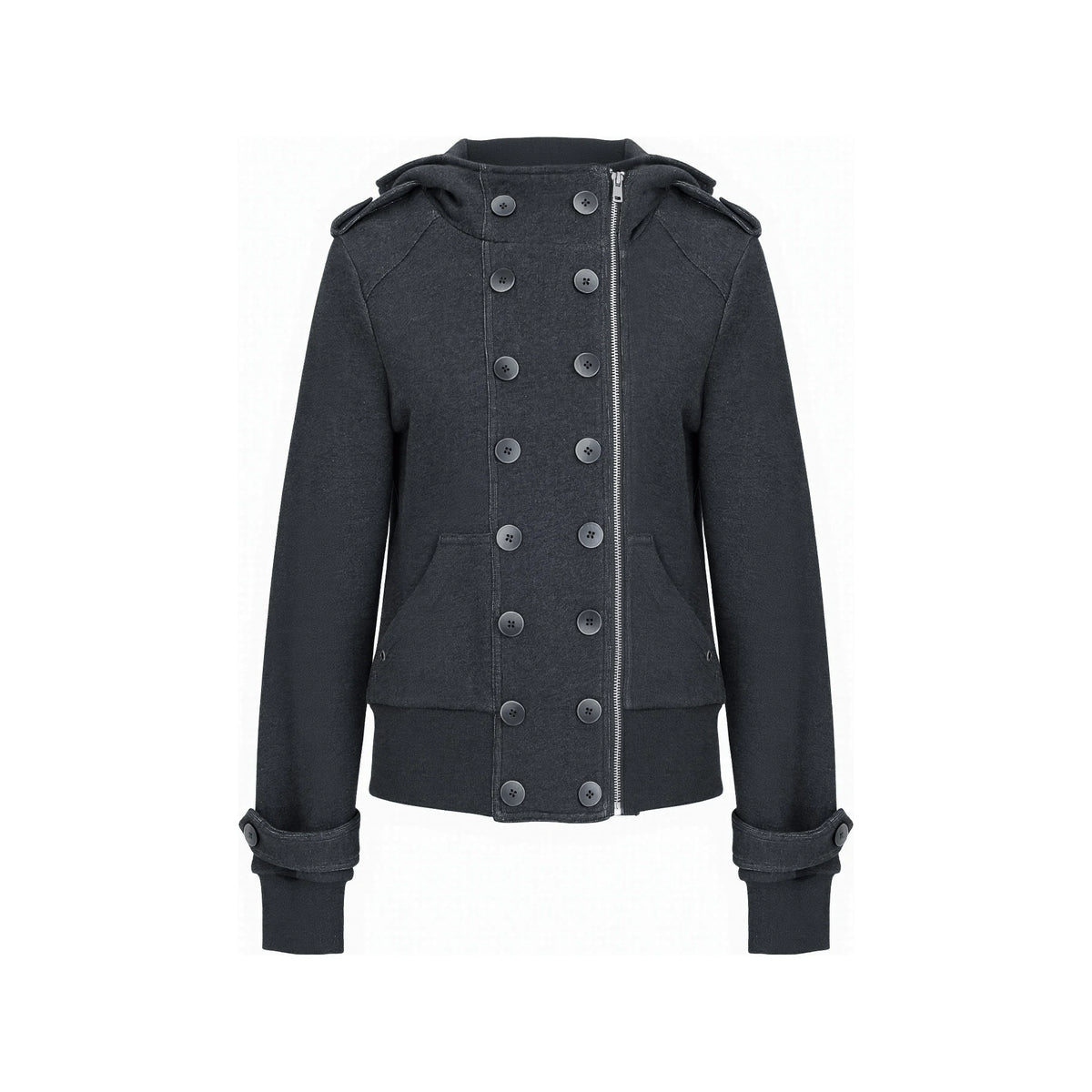マルチボタン フーデッドクロップドジャケット BLACK HEATHER front