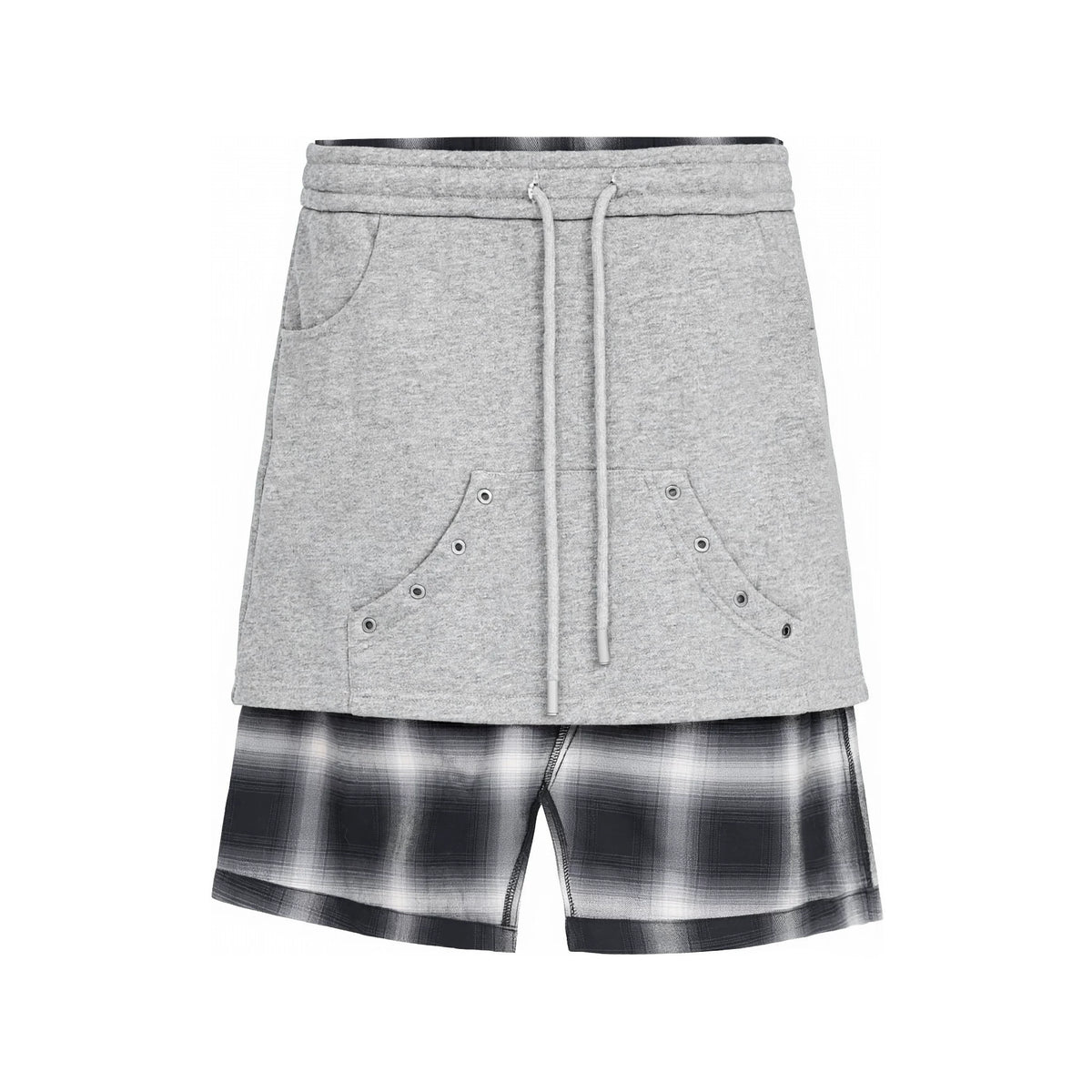 チェックレイヤード ドローストリングスカート HEATHER GREY front