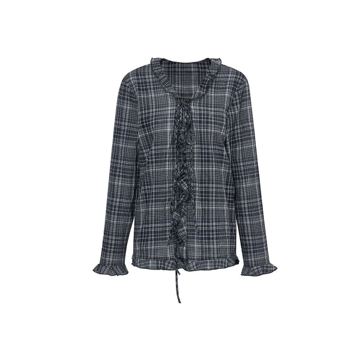 チェックレース ロングスリーブブラウス NAVY front