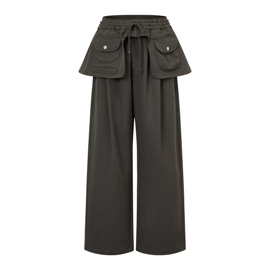 ポケットドローストリング レイヤードパンツ DARK OLIVE front