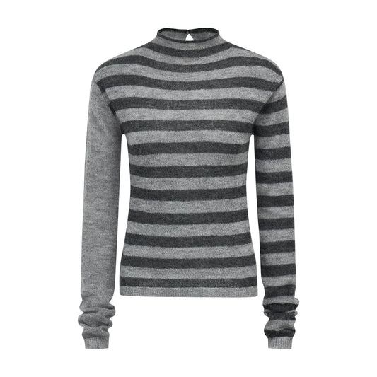 配色ストライプ ハーフタートルニット MEDIUM GREY front