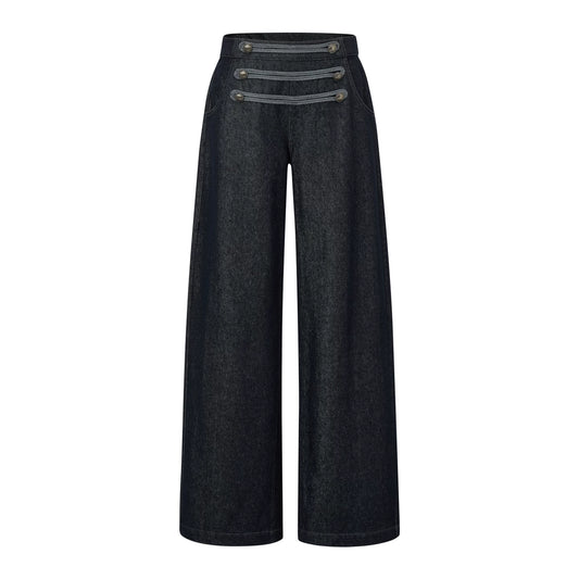 ナポレオンボタン ワイドデニムパンツ DENIM BLUE front