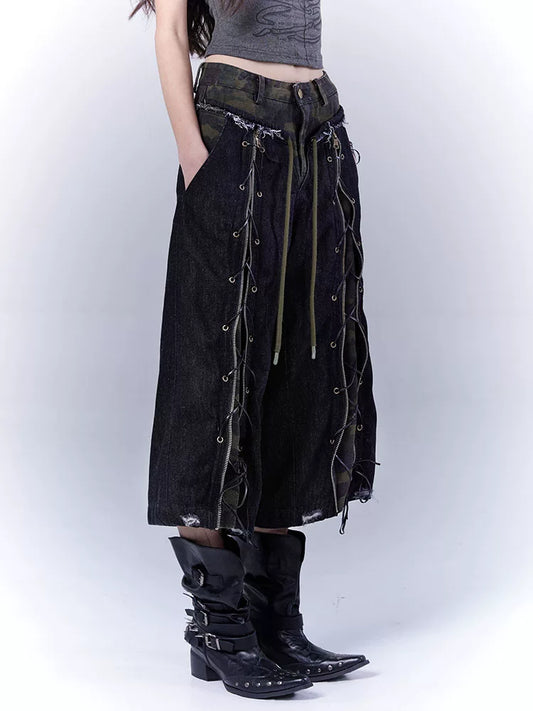 カモフラージュ ストラップクロップドパンツ BLACK 2