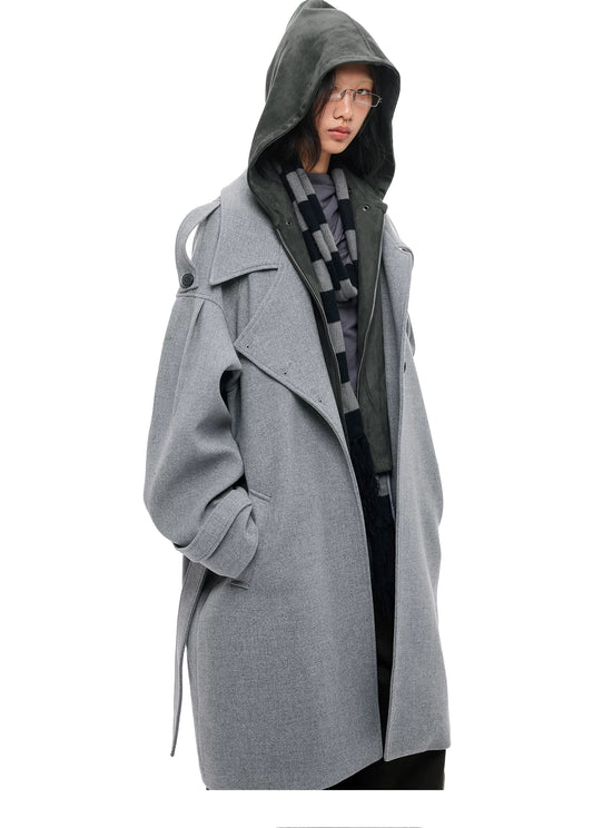 レイヤードデザイン ウール混コート|GREY MELANGE|記載の商品単体