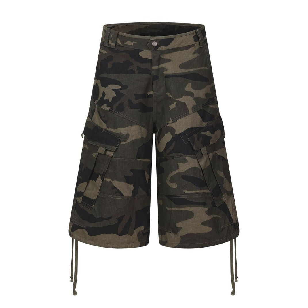 カモフラージュ マルチポケットデニムハーフパンツ CAMO GREEN 01