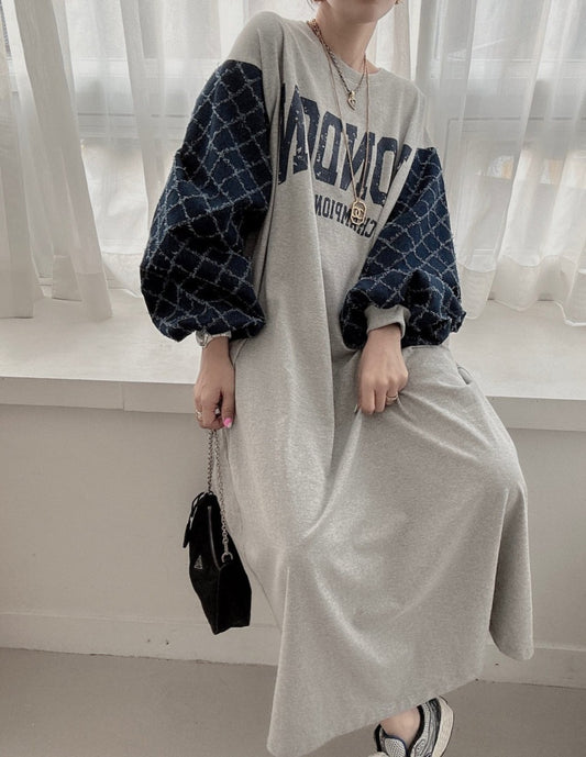 パフスリーブ レイヤードスウェットワンピース COLOR:GREY
