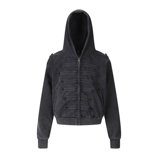 ダブルブレスト フーデッドジップスウェット BLACK 01