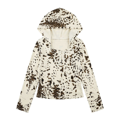 レオパード ハーフボタンフーデッドトップス BEIGE 01