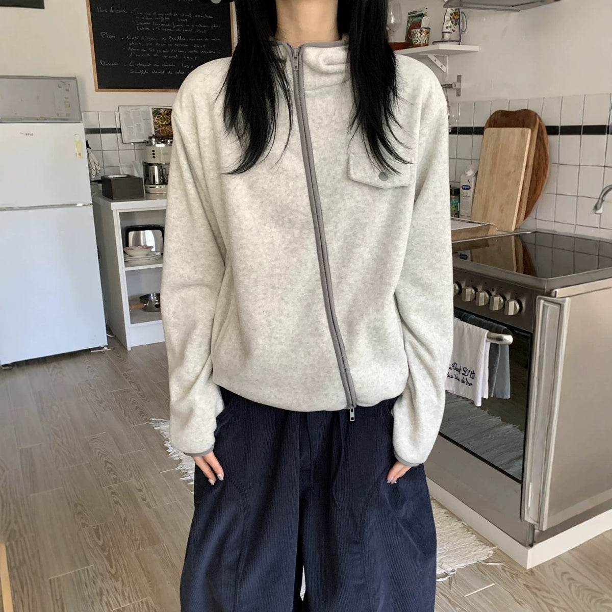 ボアスタンドカラー ジップジャケット COLOR:LIGHT GREY