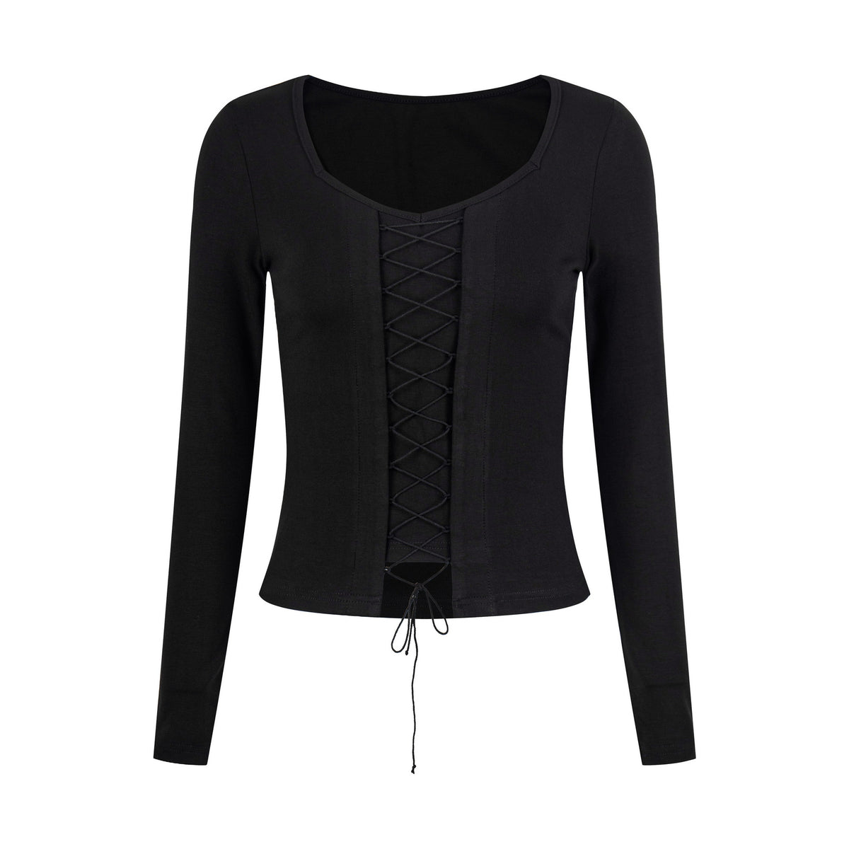 スクエアネック レースアップクロップドトップス COLOR:BLACK
