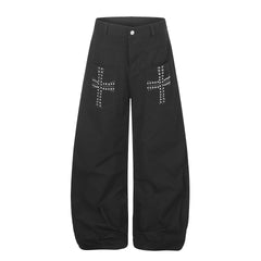 ラインストーンクロス ワイドカーブパンツ