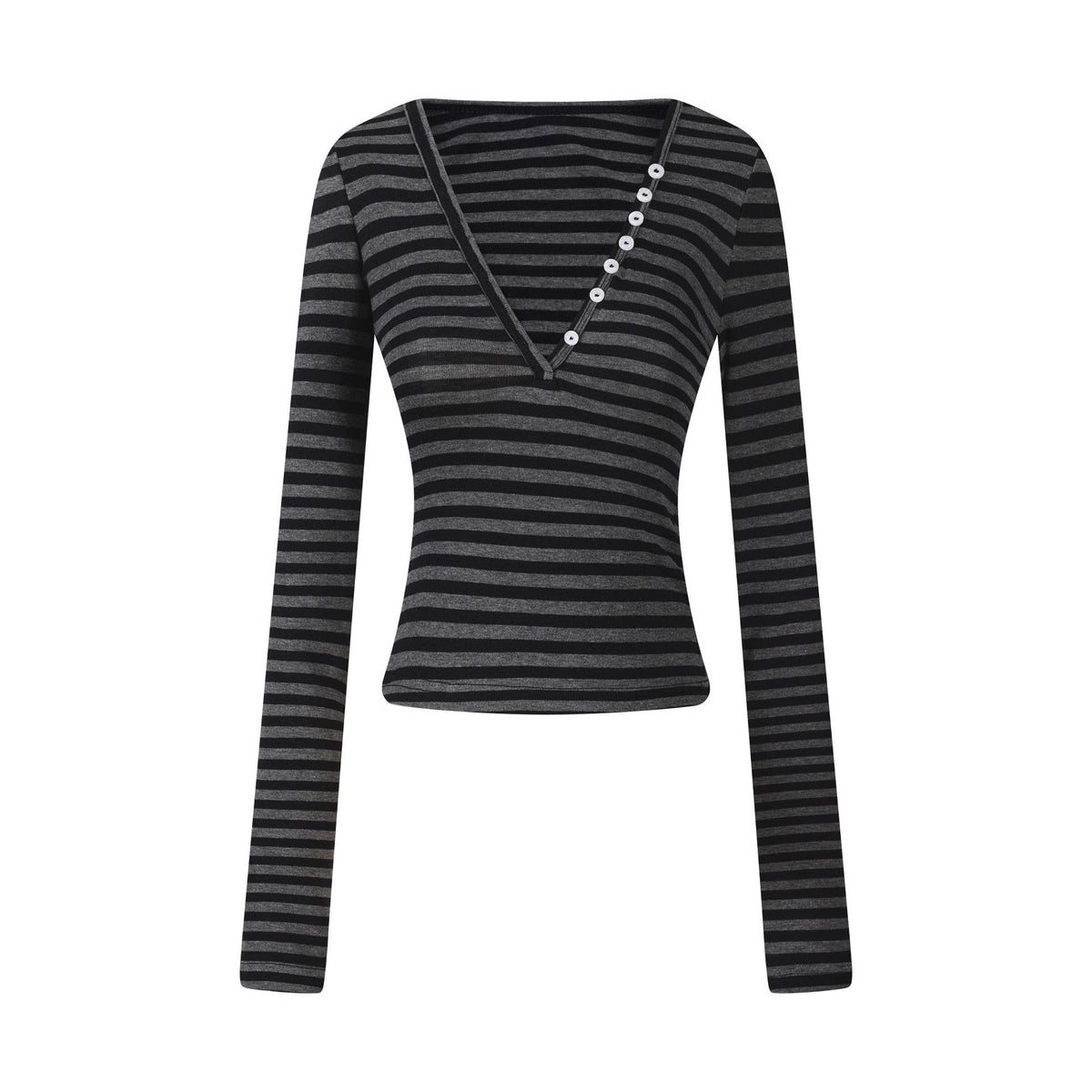 コントラストボーダー Vネッククロップドトップス COLOR:BLACK