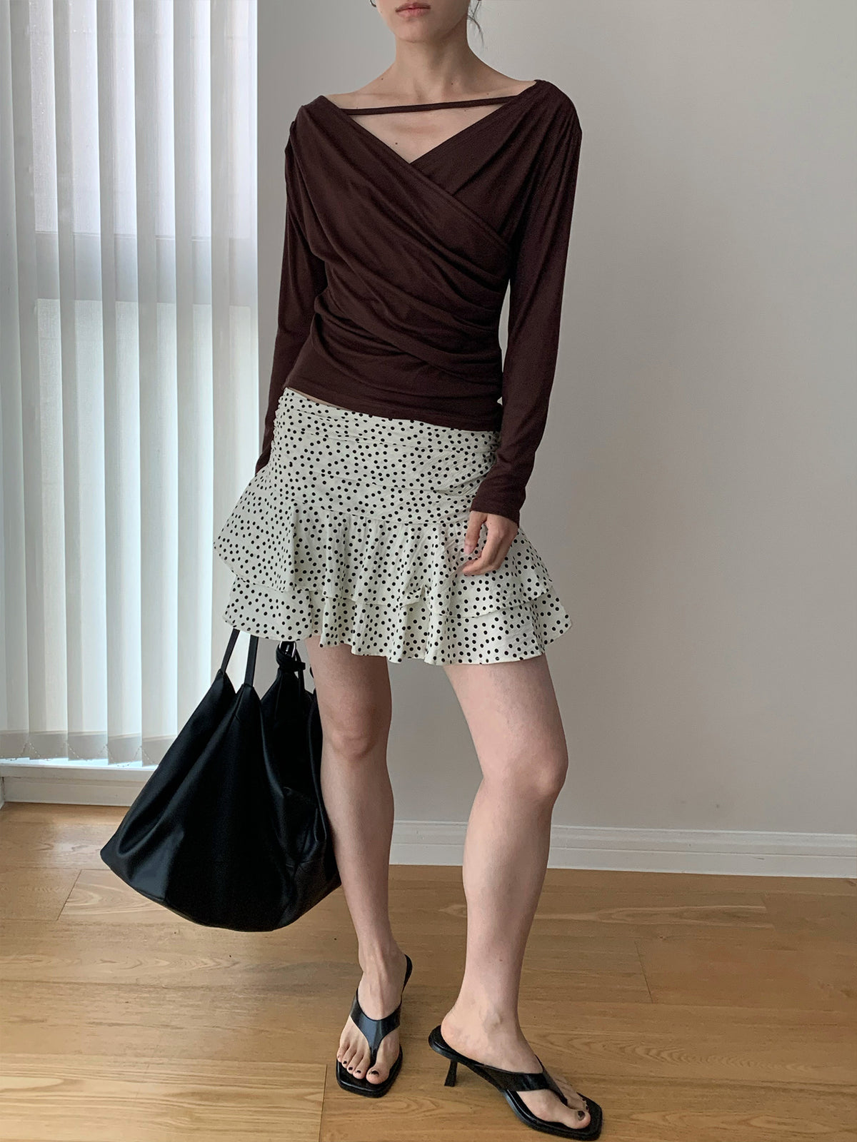 クロスホルター 2WAYオフショルダートップス COLOR:BROWN