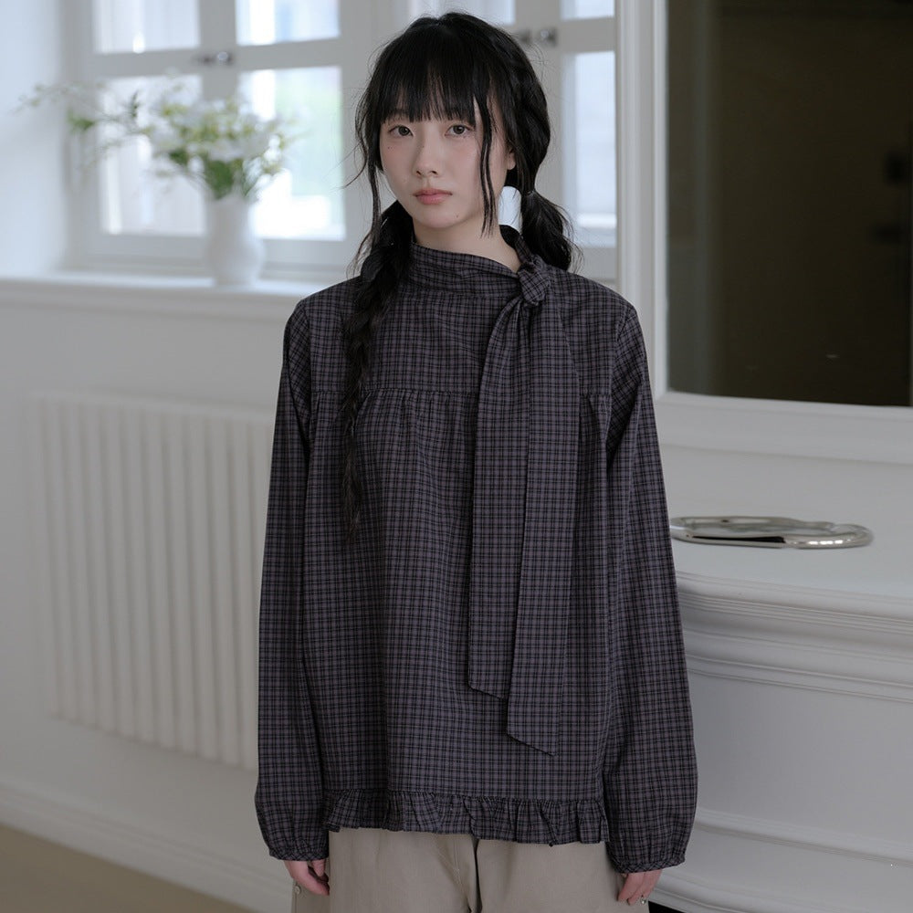 チェックボウタイ パフスリーブシャツ COLOR:DARK CHECK
