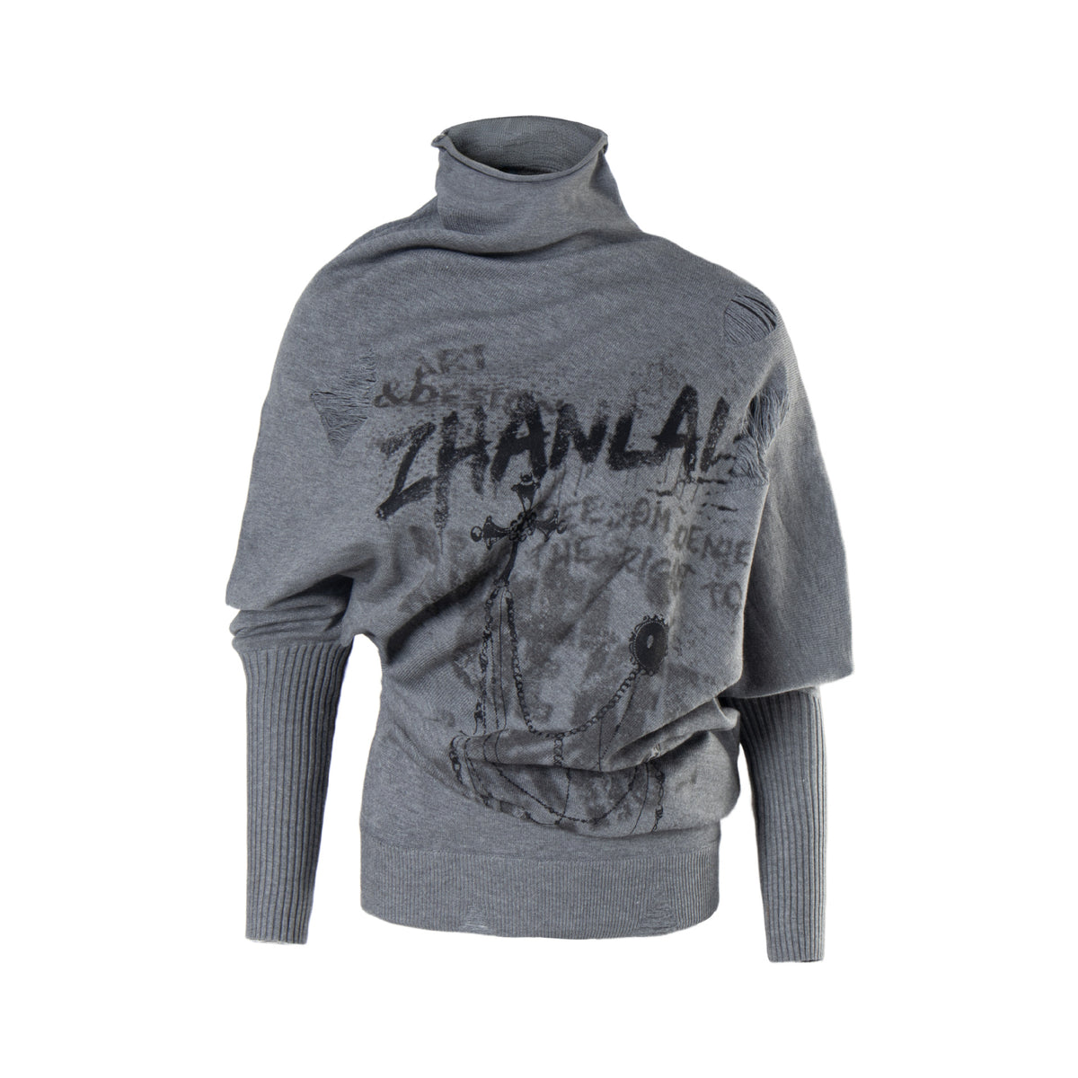 グラフィック ハイネックオーバーサイズニットトップス COLOR:GREY