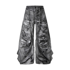 アシンメトリーレイヤード ワイドデニムパンツ