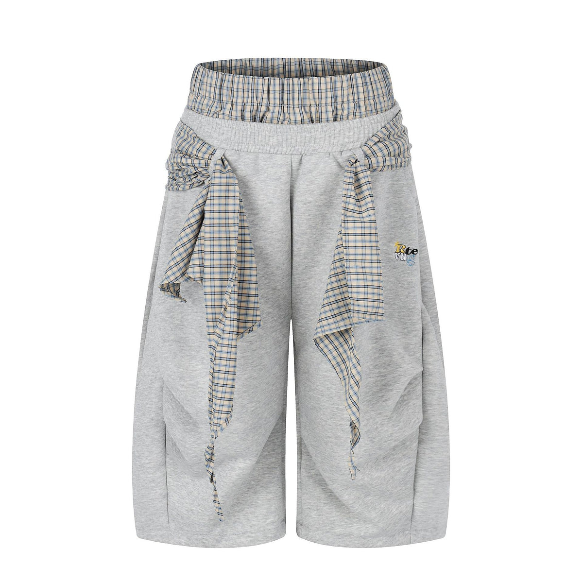 レイヤードウエスト チェックワイドハーフパンツ COLOR:GREY