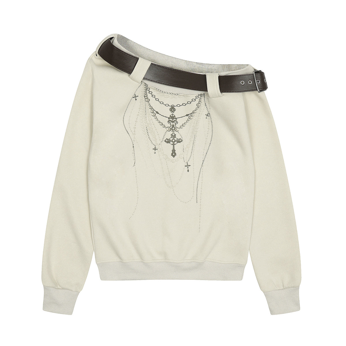 ベルトネック クロスプリントオフショルスウェット COLOR:IVORY