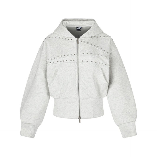 スタッズウォッシュド ダブルジップフーディー COLOR:LIGHT GRAY