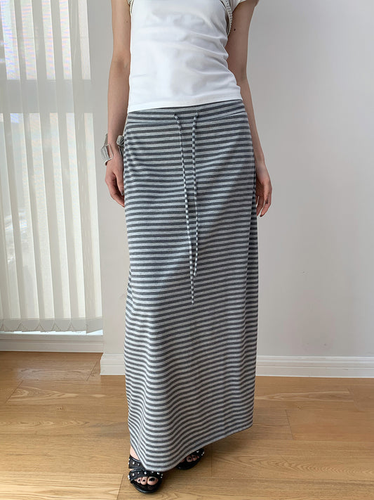 ストライプドローコード Hラインロングスカート COLOR:LIGHT GRAY
