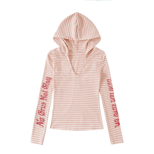 ロゴスリーブ ボーダーVネックフーディー COLOR:PINK