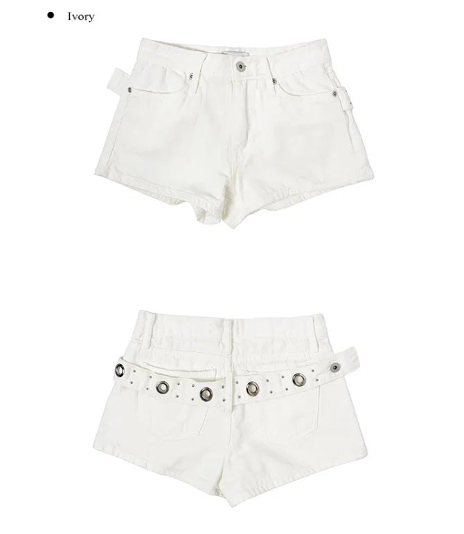 メタルリング ウォッシュドデニムショートパンツ COLOR:WHITE
