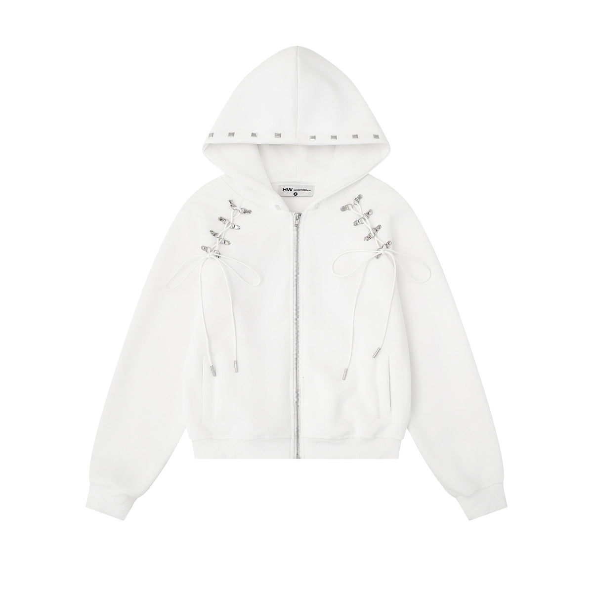 スタッズストラップ クロップドジップフーディー COLOR:WHITE