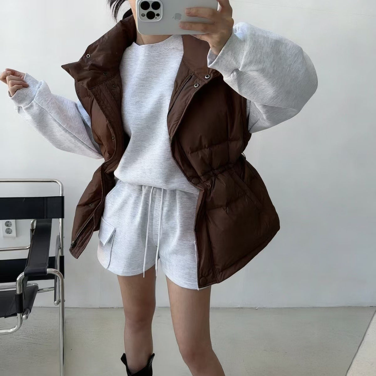 ベルテッド パデッドロングベスト COLOR:DARK BROWN