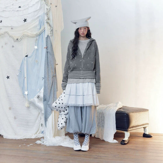 ドットフーデッド ジップニットカーディガン GREY 02