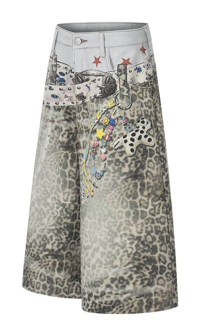 レオパード ワイドクロップドデニムパンツ LEOPARD 02