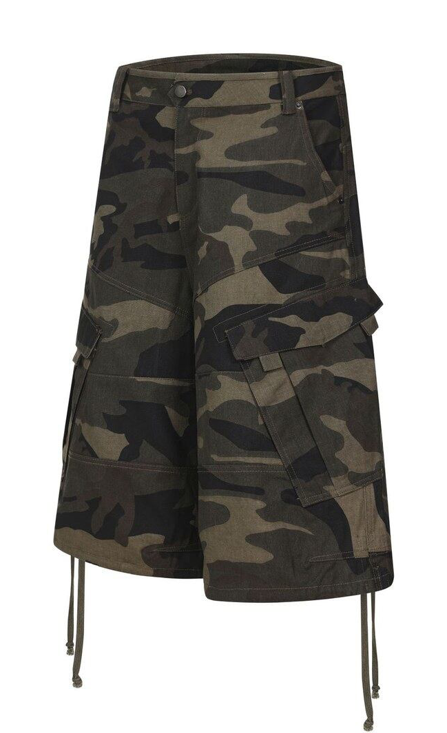 カモフラージュ マルチポケットデニムハーフパンツ CAMO GREEN 02