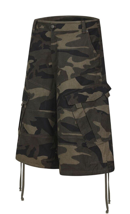 カモフラージュ マルチポケットデニムハーフパンツ CAMO GREEN 02