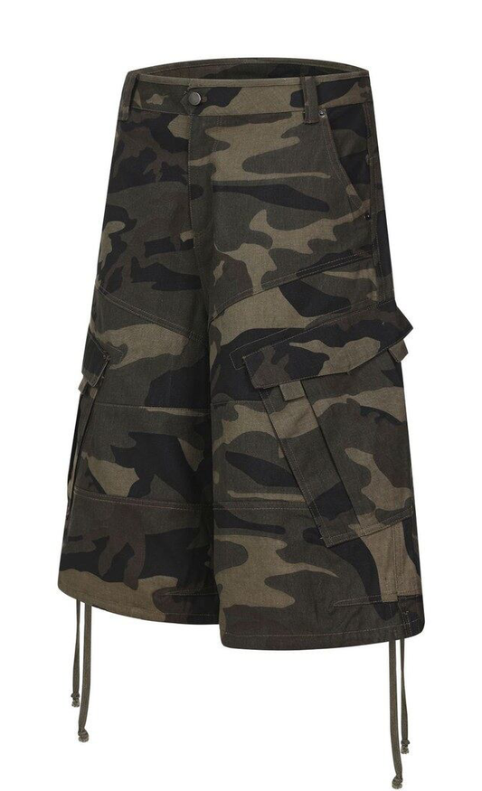 カモフラージュ マルチポケットデニムハーフパンツ CAMO GREEN 02