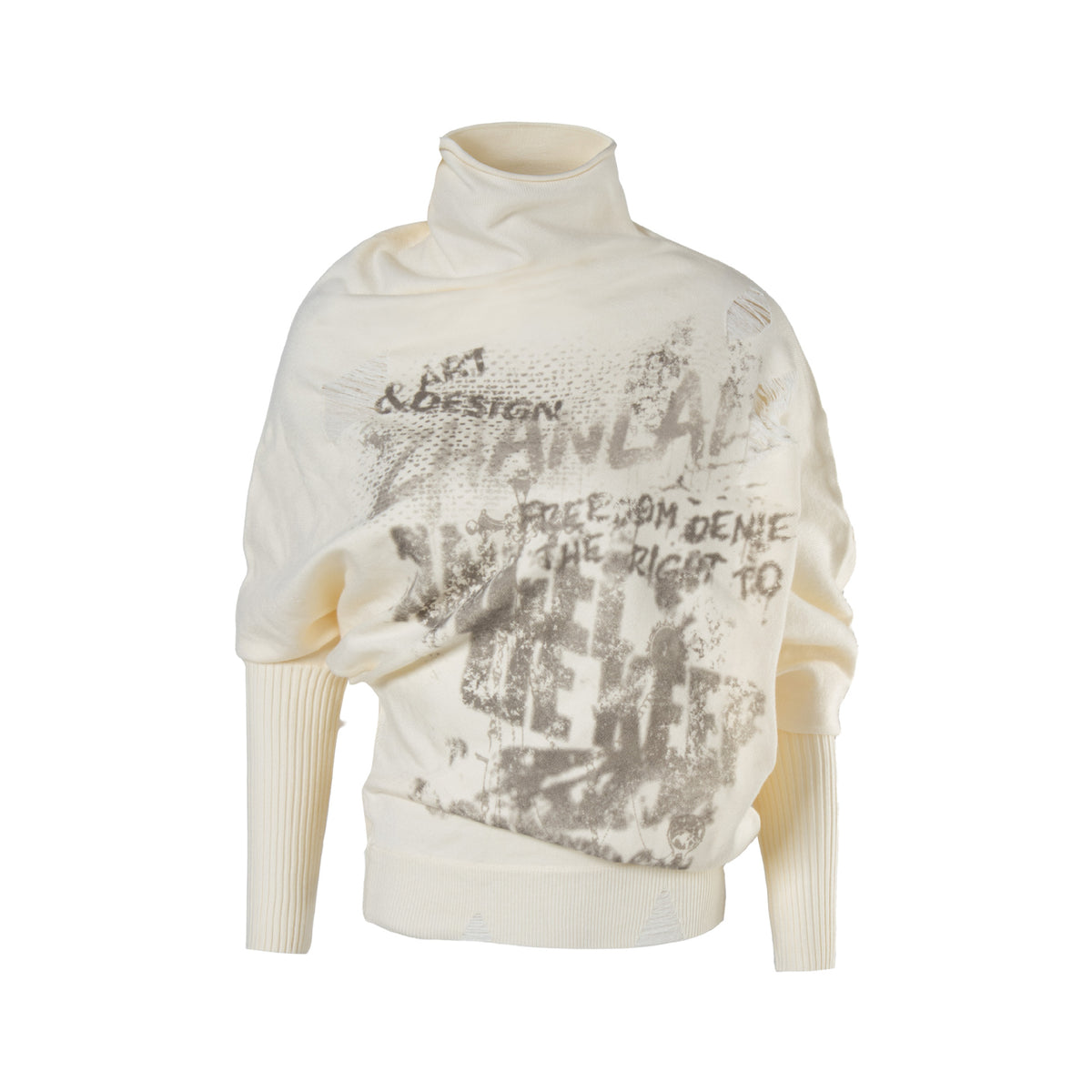グラフィック ハイネックオーバーサイズニットトップス COLOR:BEIGE