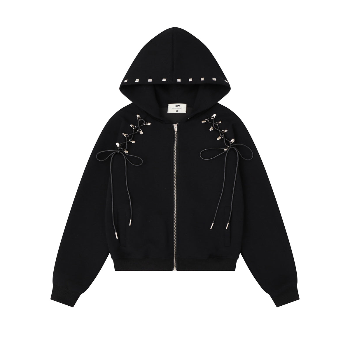 スタッズストラップ クロップドジップフーディー COLOR:BLACK