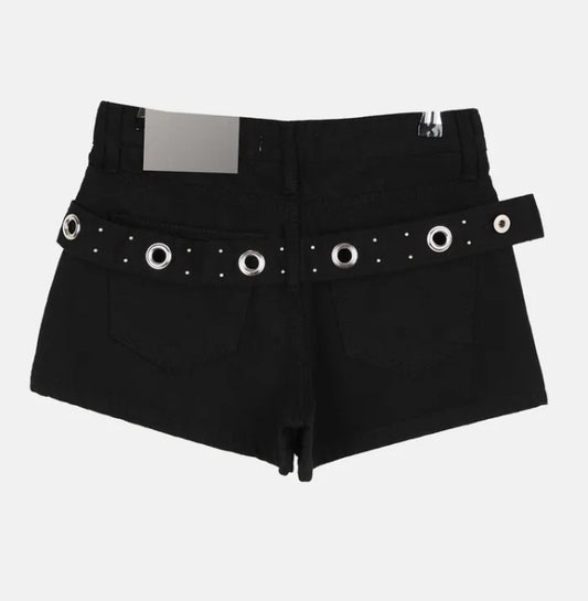 メタルリング ウォッシュドデニムショートパンツ COLOR:BLACK